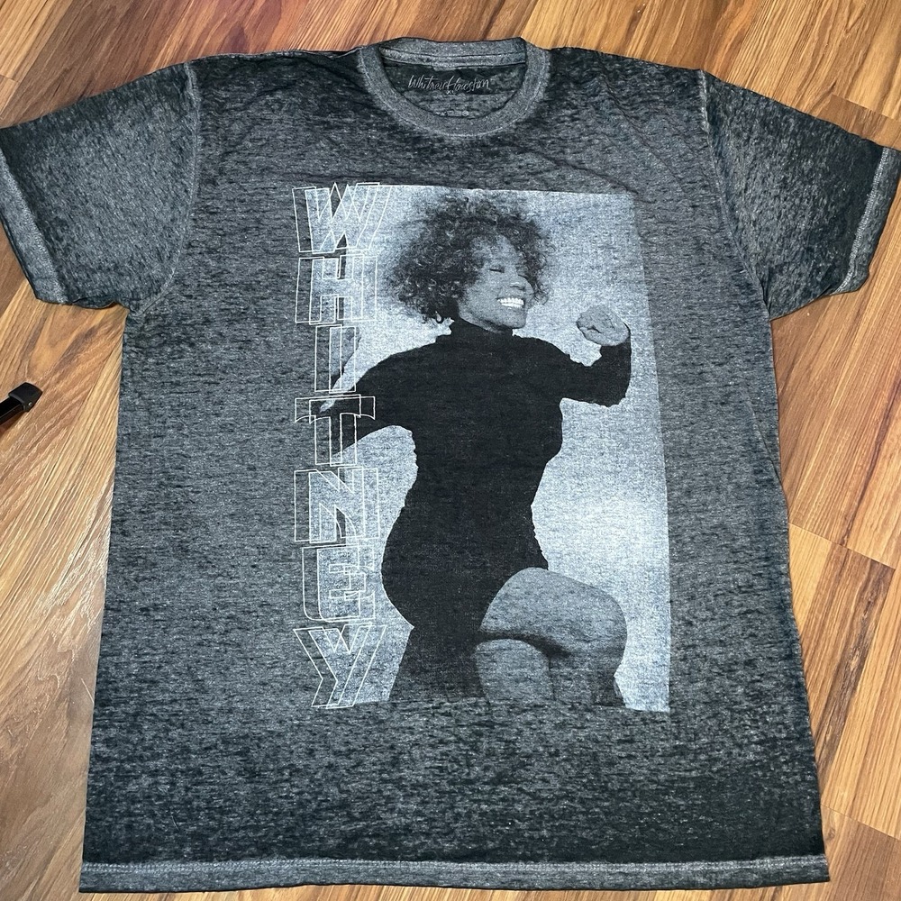 Whitney Houston Graphic T-Shirt Adult XL Grey Burnout Music Icon Tee